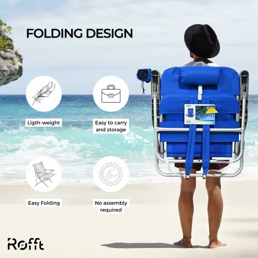 ROFFT - Beach Chair Folding Reclining Backpack, 5 Positions, Heavy Duty, Oversize