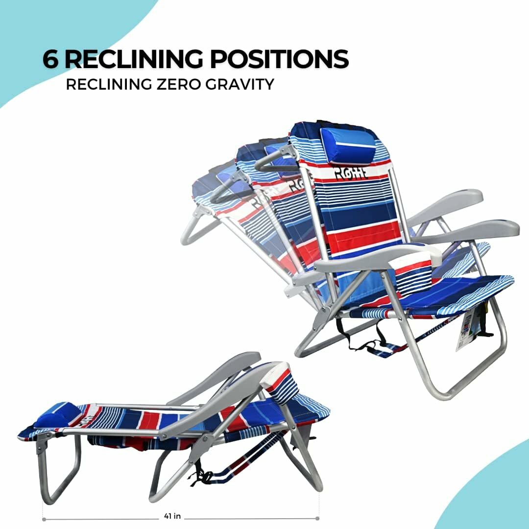 ROFFT - Beach Chair Folding Reclining Backpack, 6 Positions Lay Flat Medium