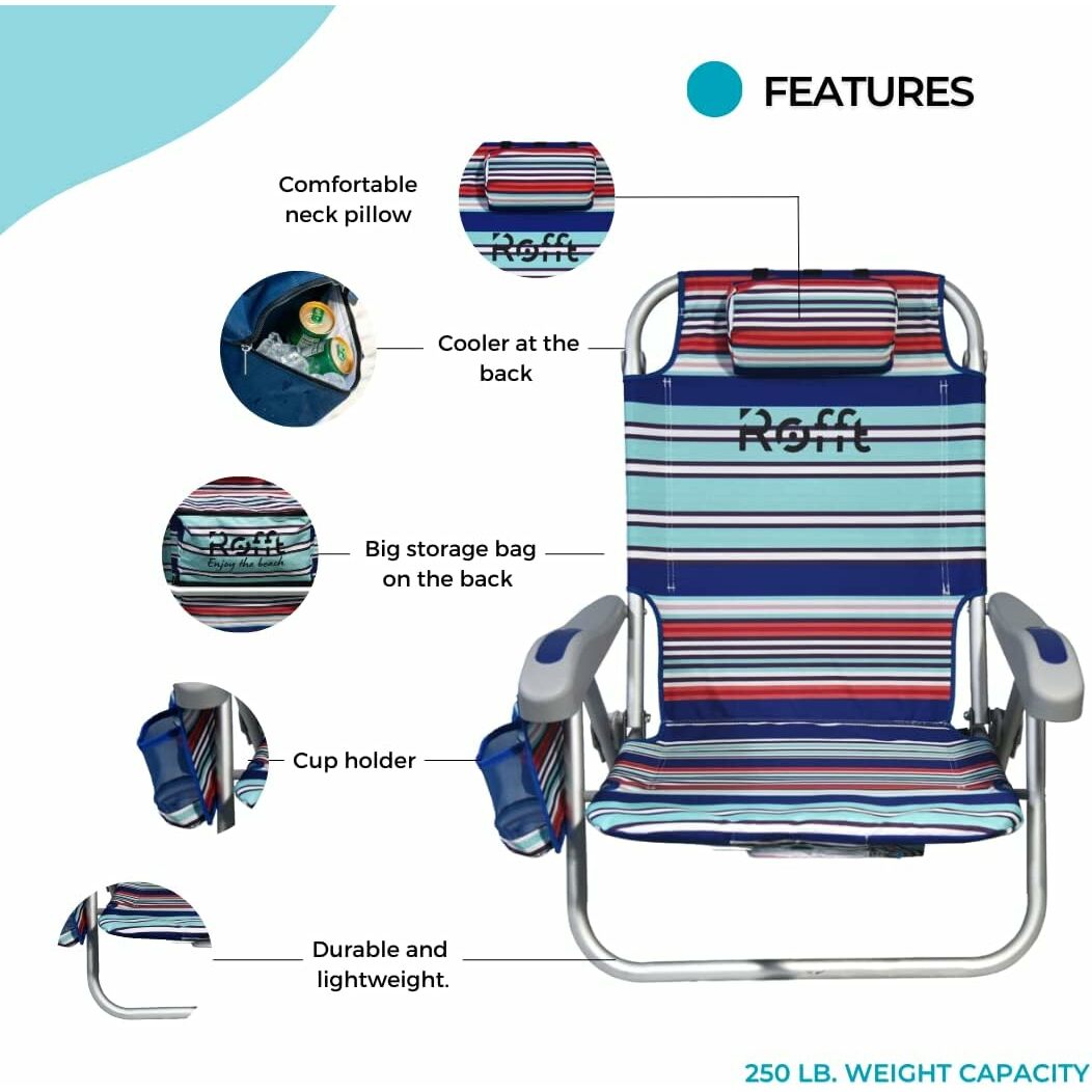 ROFFT - Beach Chair Folding Reclining Backpack, 6 Positions Lay Flat, Short