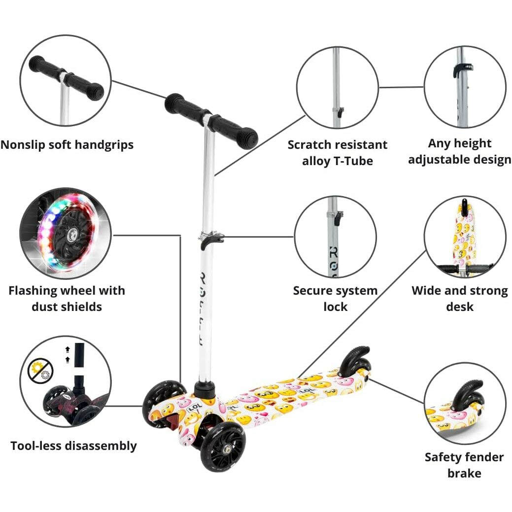 ROFFT - Kick Scooter, Lean-to-Steer LED 3 Wheel, Kids Ages 3-5, Graffiti Black