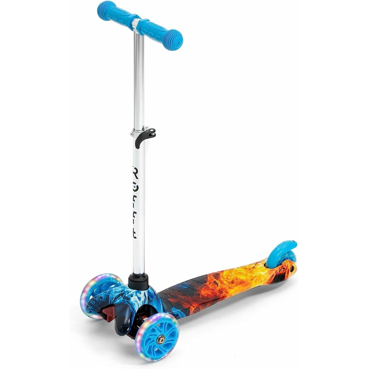 ROFFT - Kick Scooter, Lean-to-Steer LED 3 Wheel, Kids Ages 3-5, Graffiti Fire