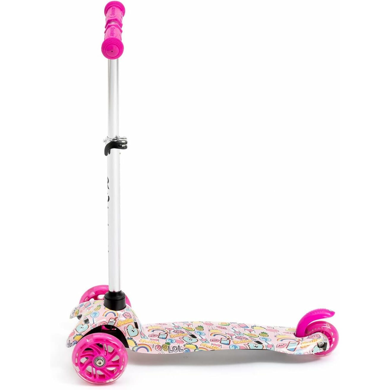 ROFFT - Kick Scooter, Lean-to-Steer LED 3 Wheel, Kids Ages 3-5 Graffiti Pink