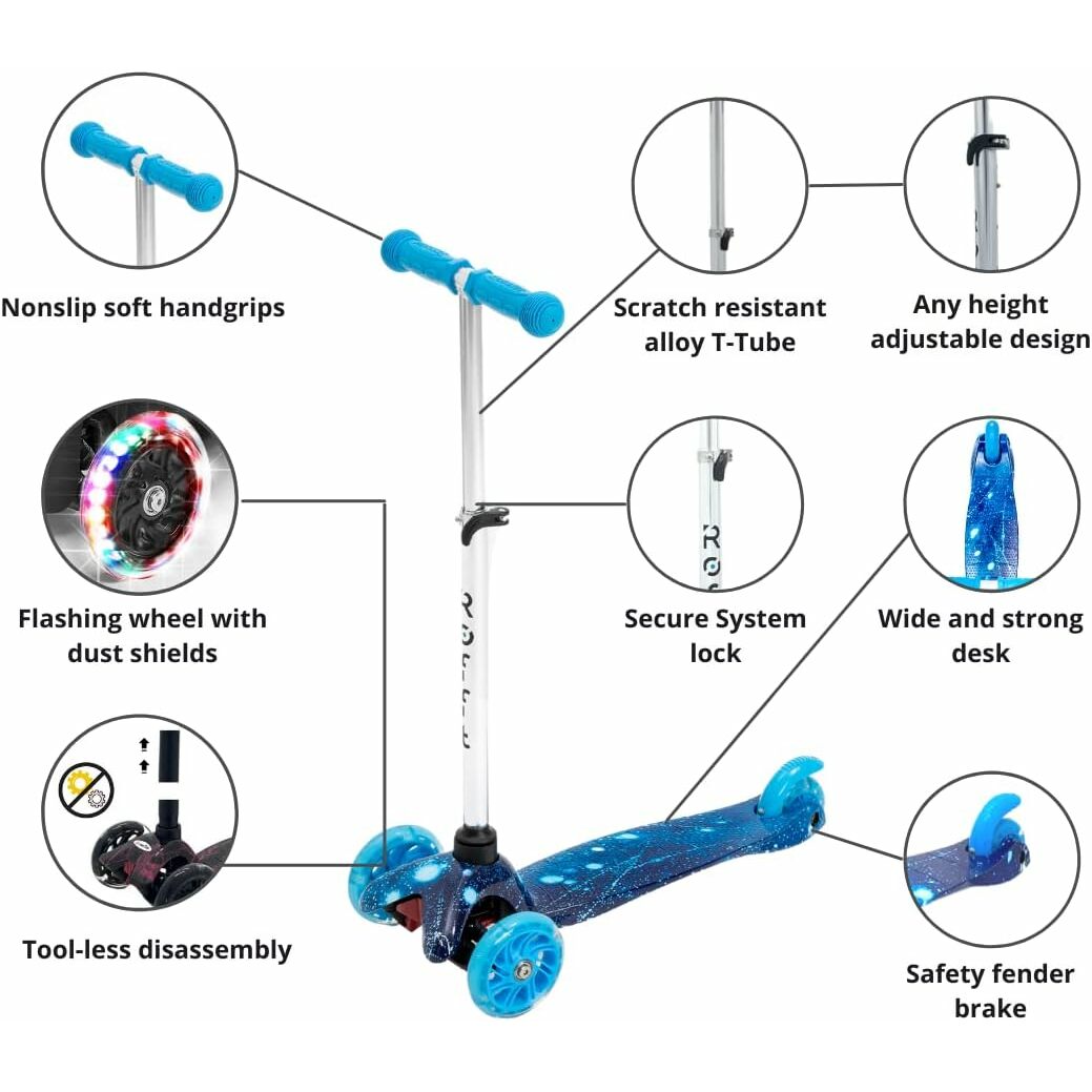 ROFFT - Kick Scooter, Lean-to-Steer LED 3 Wheel, Kids Ages 3-5 Graffiti Space