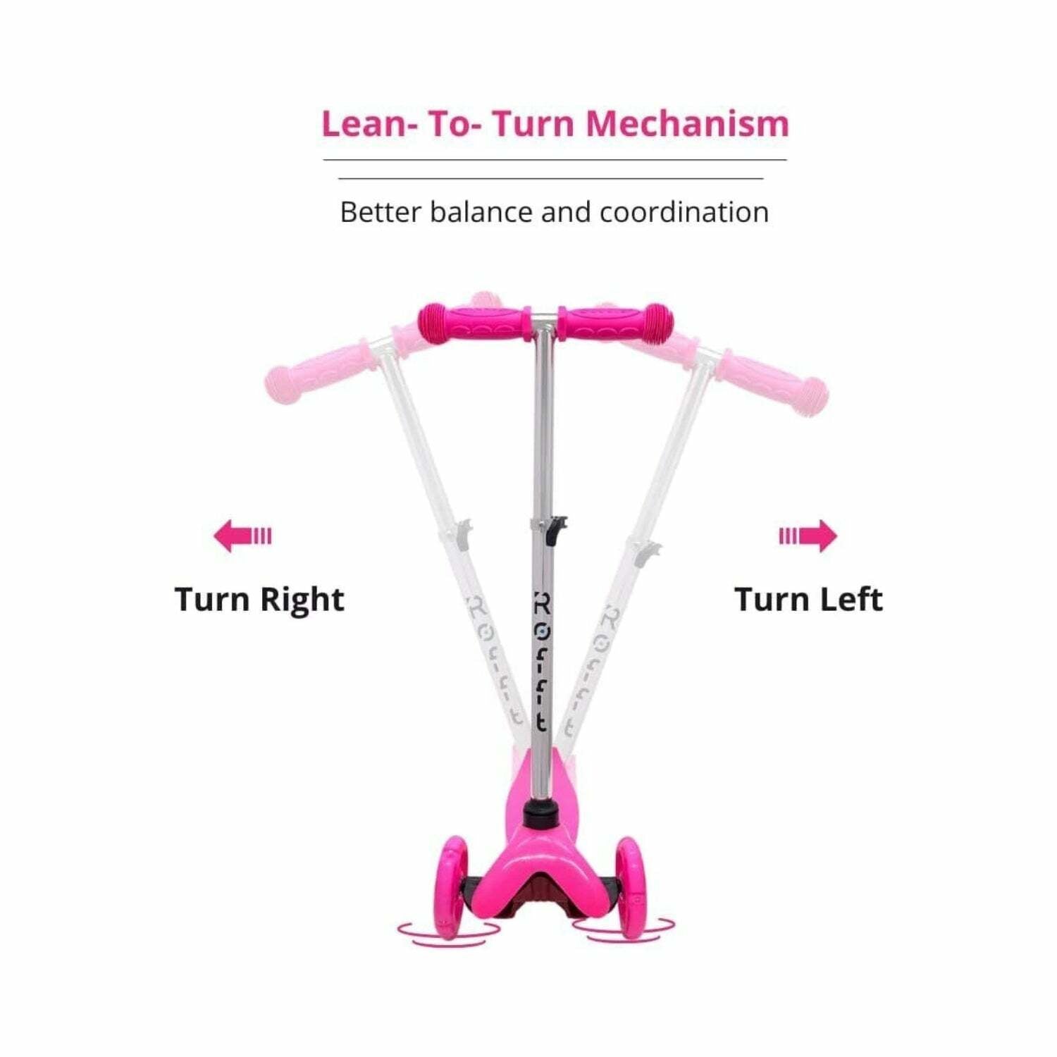 ROFFT - Kick Scooter, Lean-to-Steer LED 3 Wheel, Kids Ages 3-5 Pink