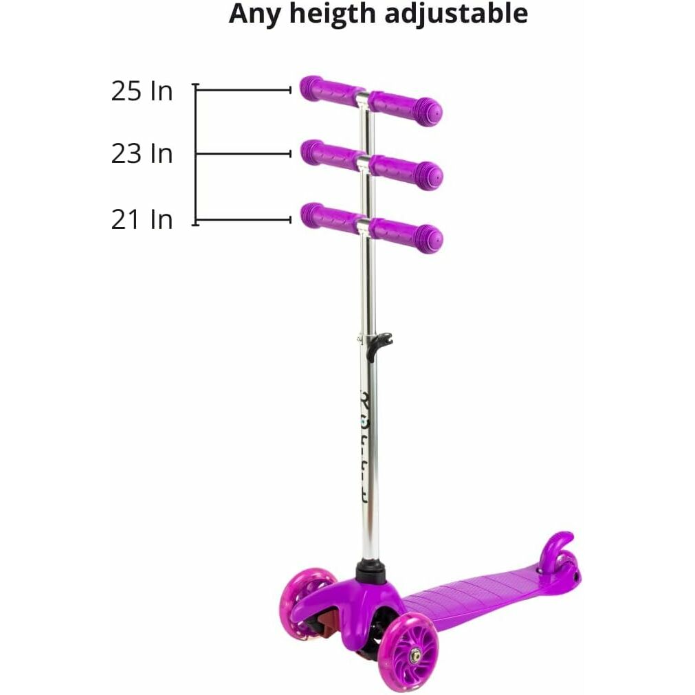 ROFFT - Kick Scooter, Lean-to-Steer LED 3 Wheel, Kids Ages 3-5 Purple