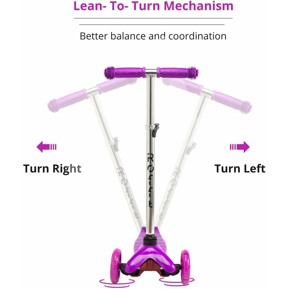 ROFFT - Kick Scooter, Lean-to-Steer LED 3 Wheel, Kids Ages 3-5 Purple