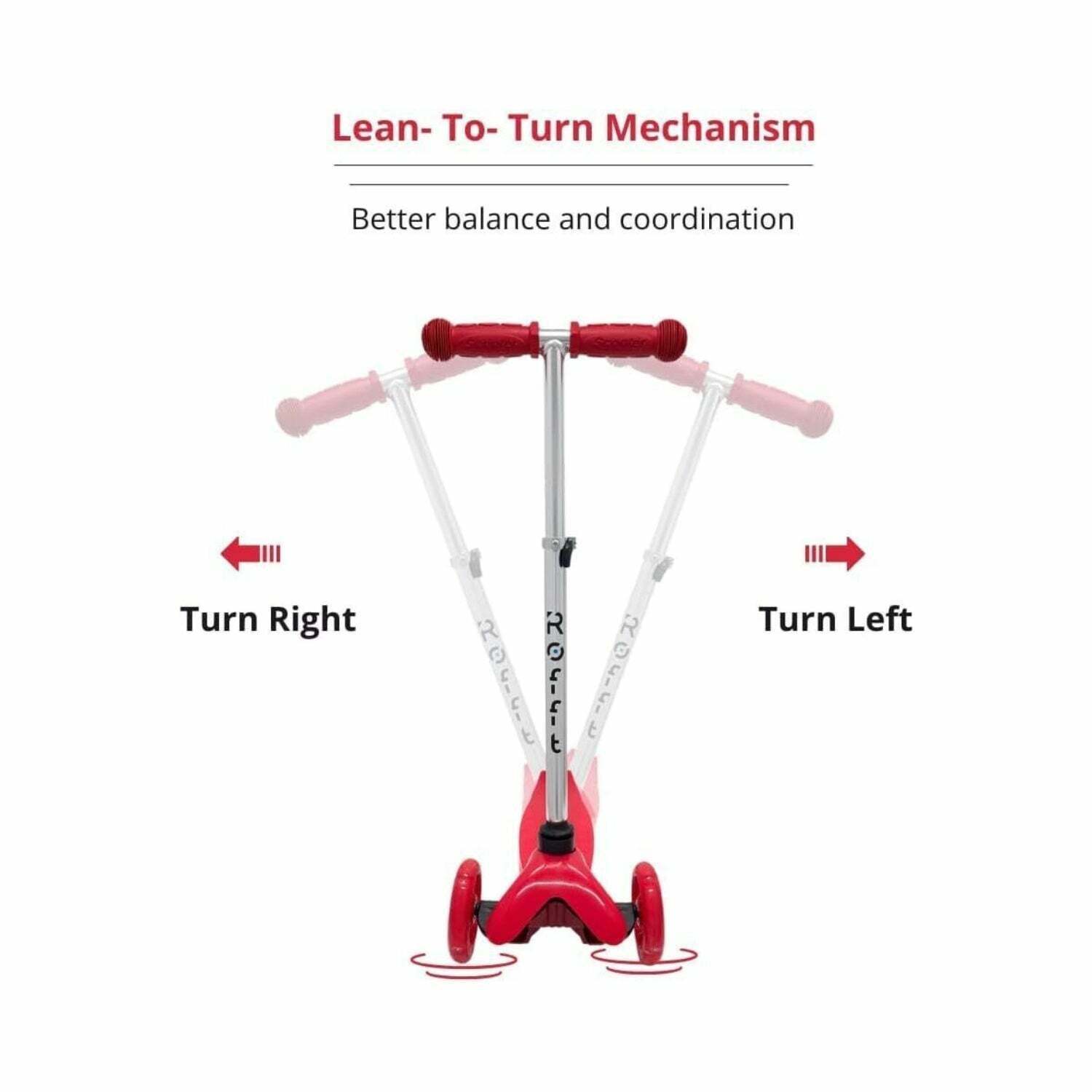 ROFFT - Kick Scooter, Lean-to-Steer LED 3 Wheel, Kids Ages 3-5 Red