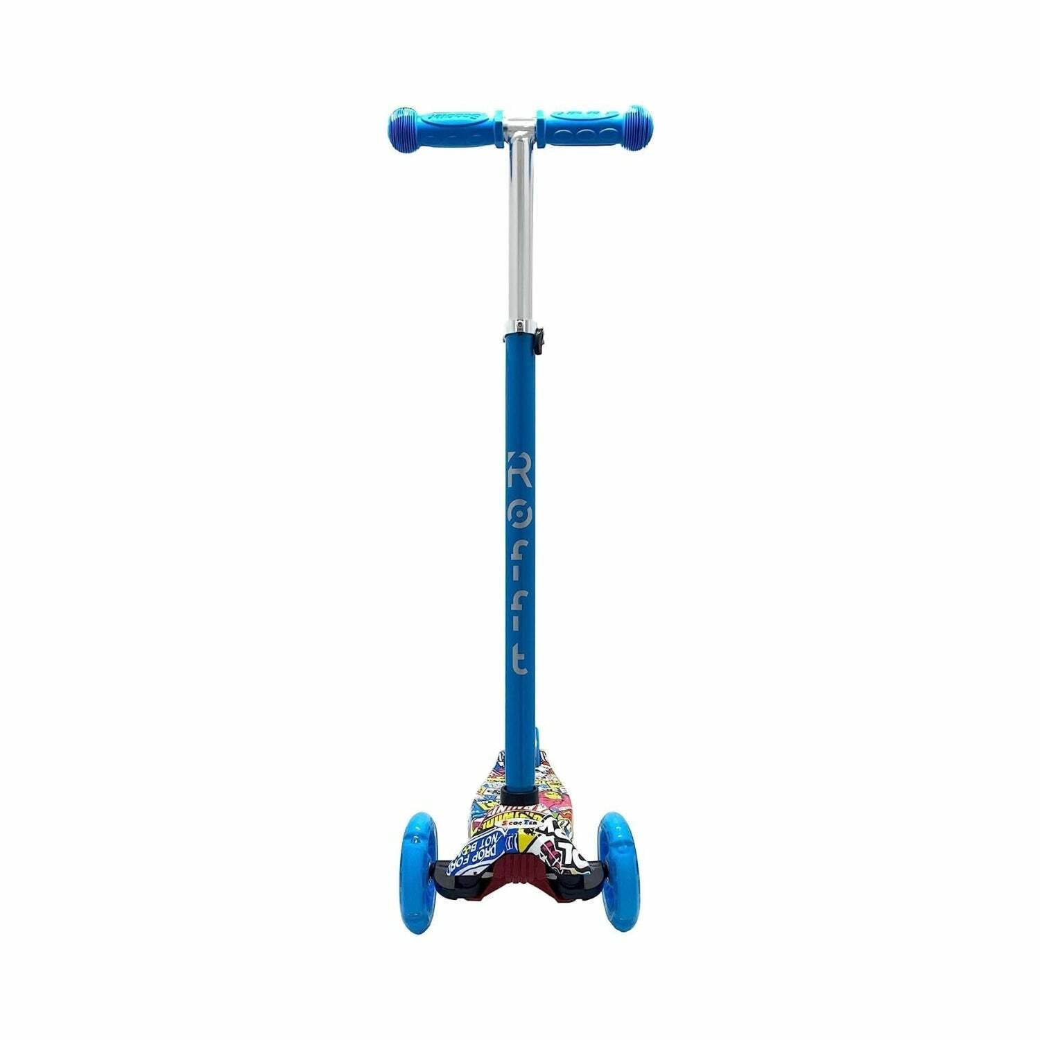 ROFFT - Kick Scooter Maxi, 3 Wheel, Lean-to-Steer, LED, Kids Ages 6-12 Graffiti Blue