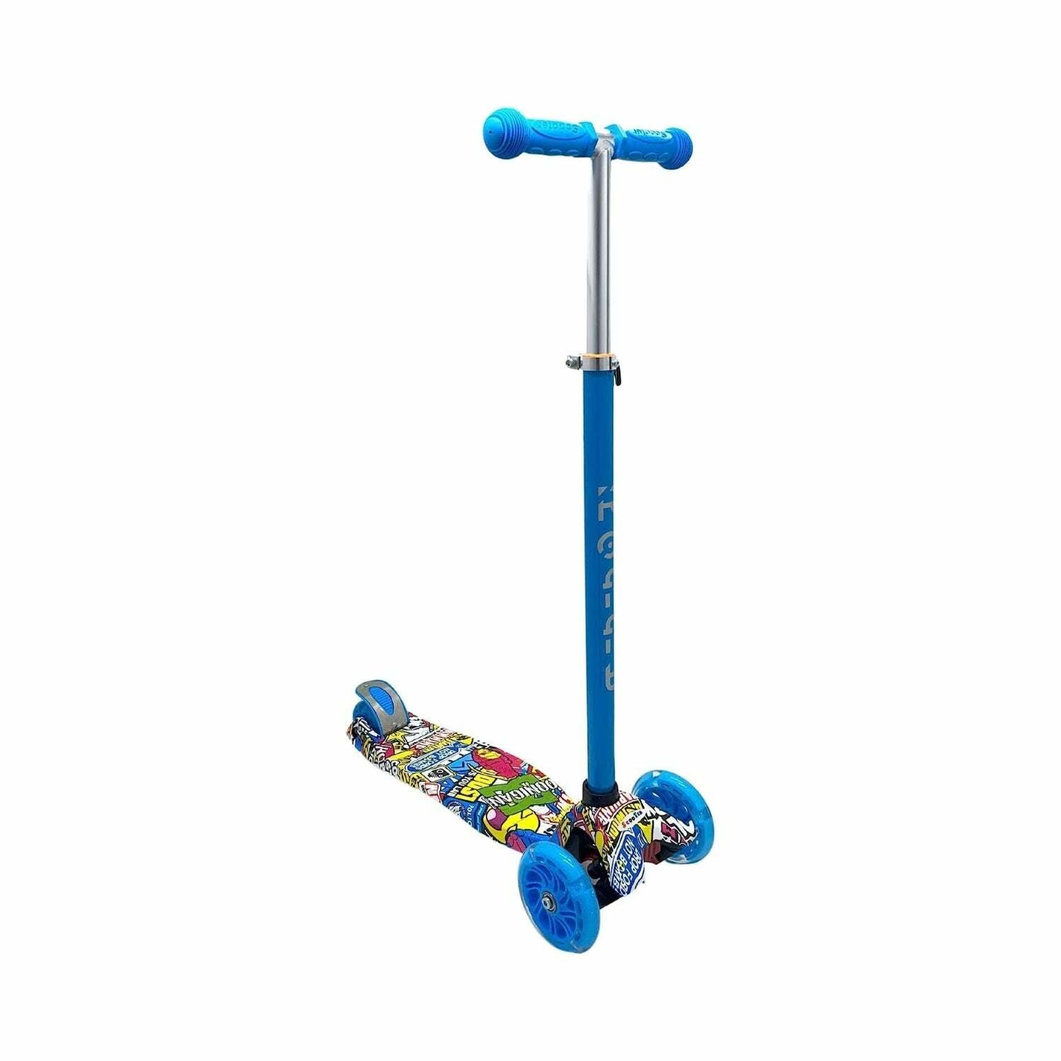 ROFFT - Kick Scooter Maxi, 3 Wheel, Lean-to-Steer, LED, Kids Ages 6-12 Graffiti Blue