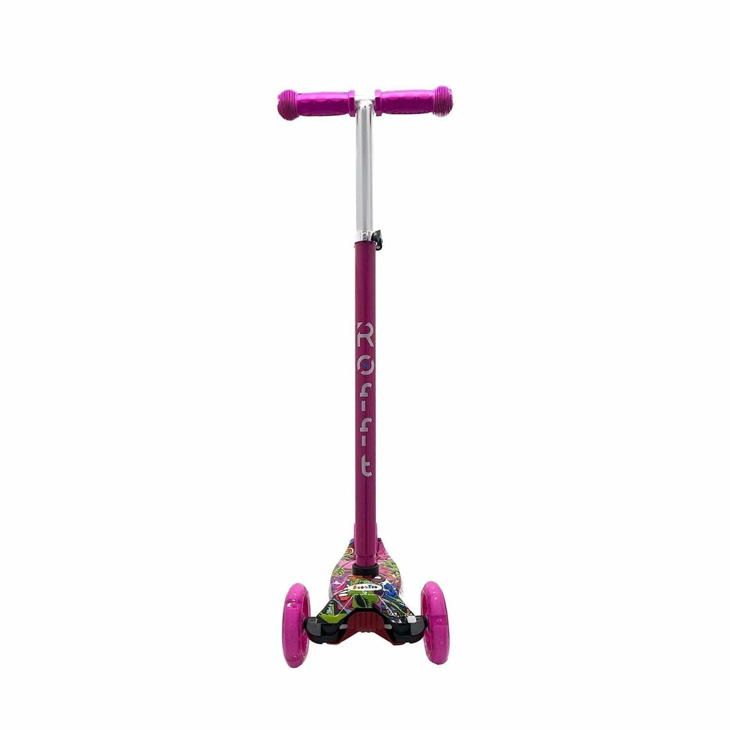 ROFFT - Kick Scooter Maxi, 3 Wheel, Lean-to-Steer, LED, Kids Ages 6-12 Graffiti Pink