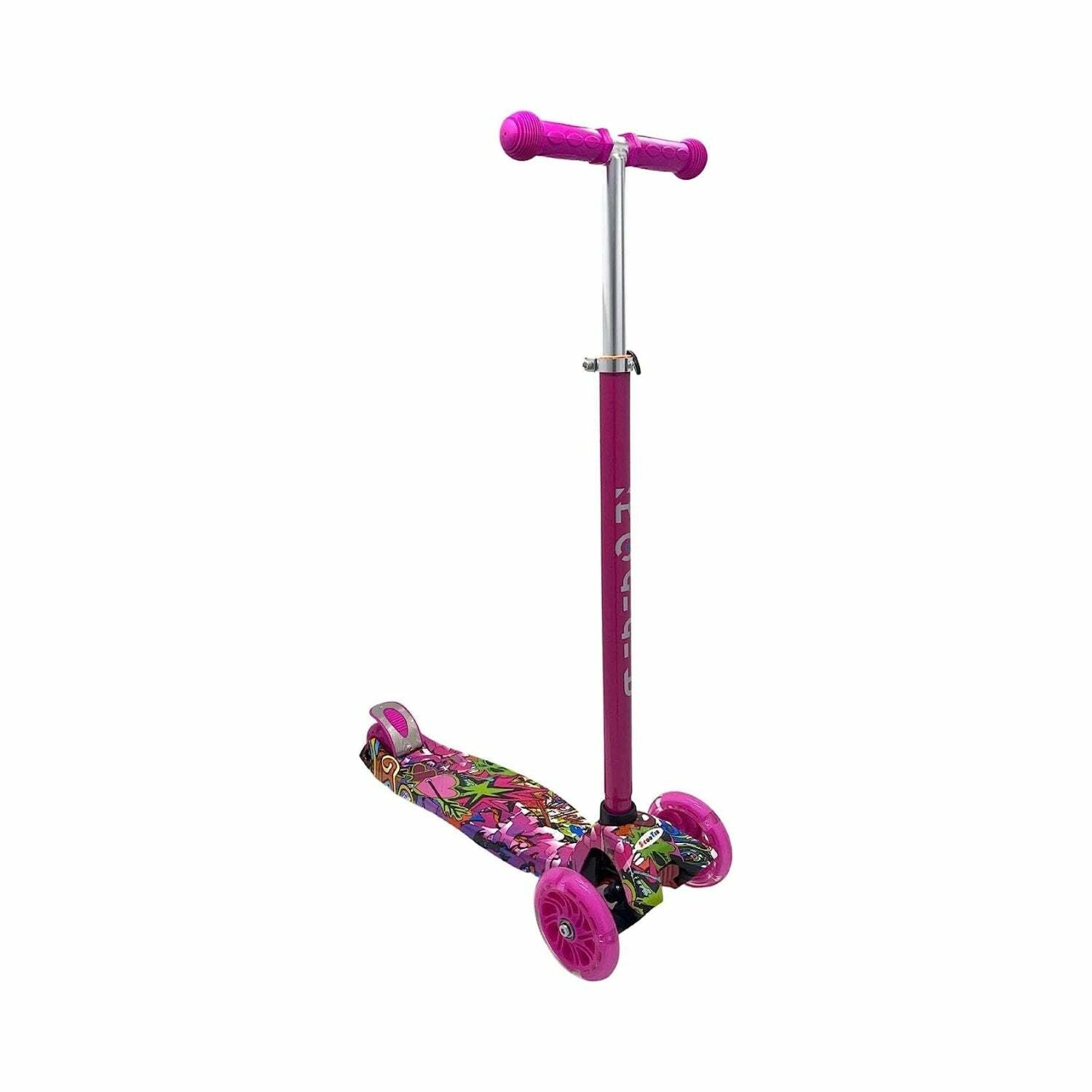 ROFFT - Kick Scooter Maxi, 3 Wheel, Lean-to-Steer, LED, Kids Ages 6-12 Graffiti Pink