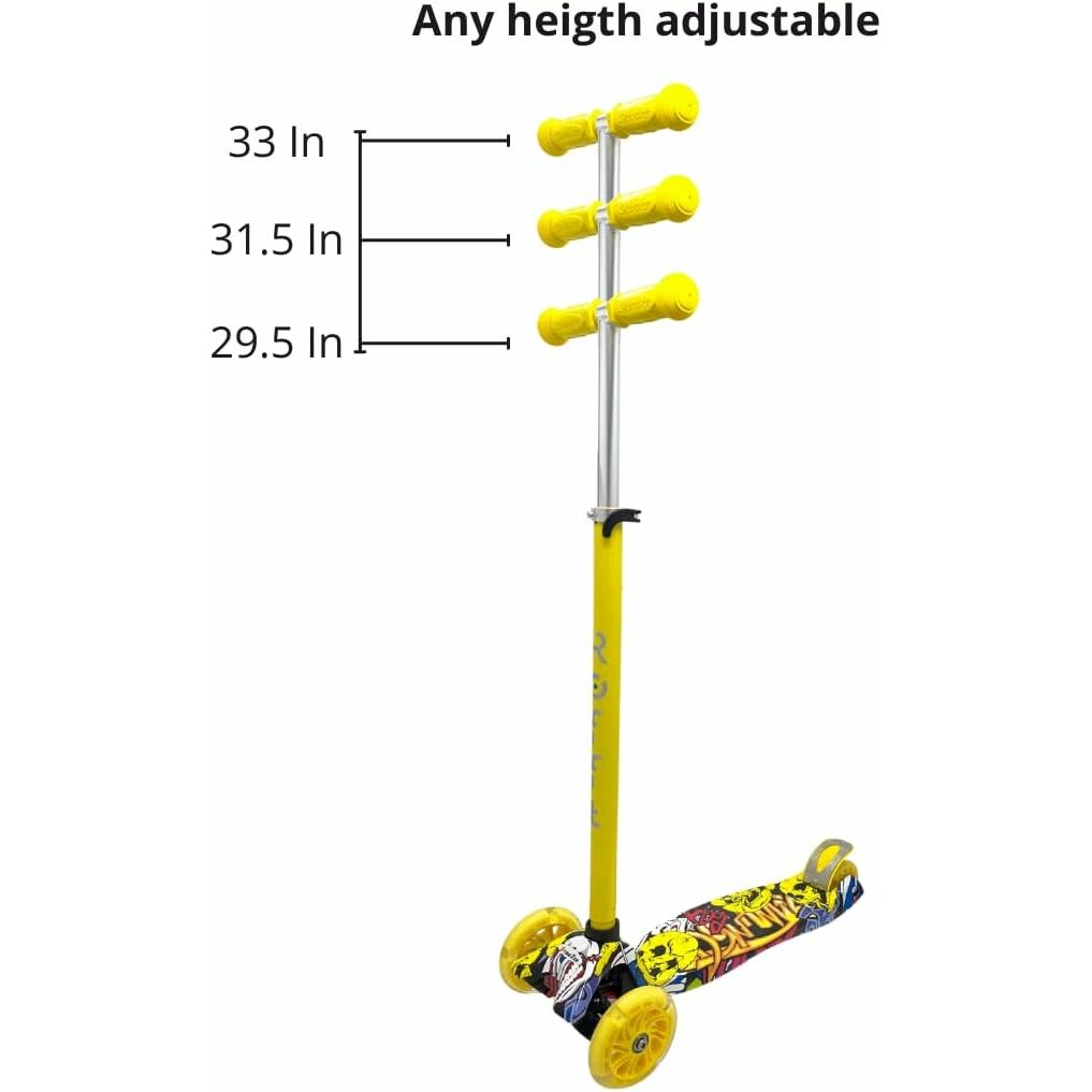 ROFFT - Kick Scooter Maxi, 3 Wheel, Lean-to-Steer, LED, Kids Ages 6-12 Graffiti Yellow