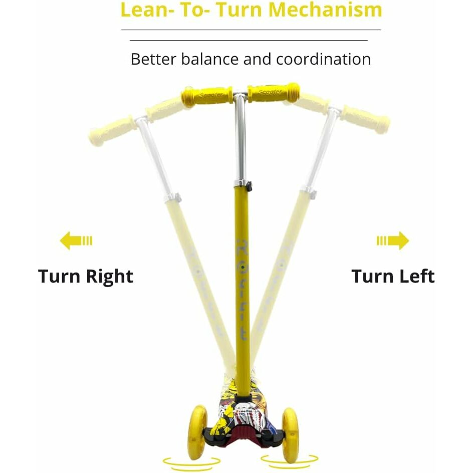 ROFFT - Kick Scooter Maxi, 3 Wheel, Lean-to-Steer, LED, Kids Ages 6-12 Graffiti Yellow