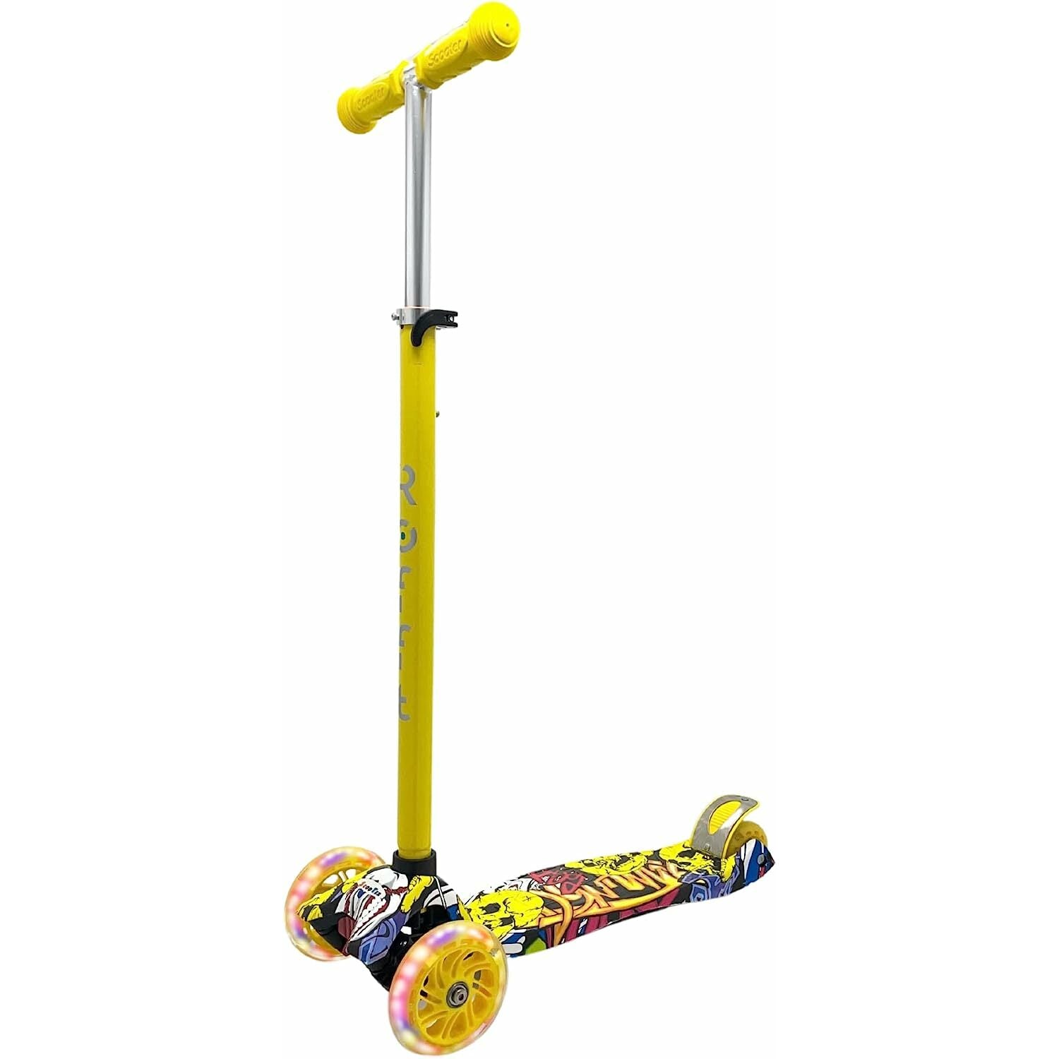 ROFFT - Kick Scooter Maxi, 3 Wheel, Lean-to-Steer, LED, Kids Ages 6-12 Graffiti Yellow