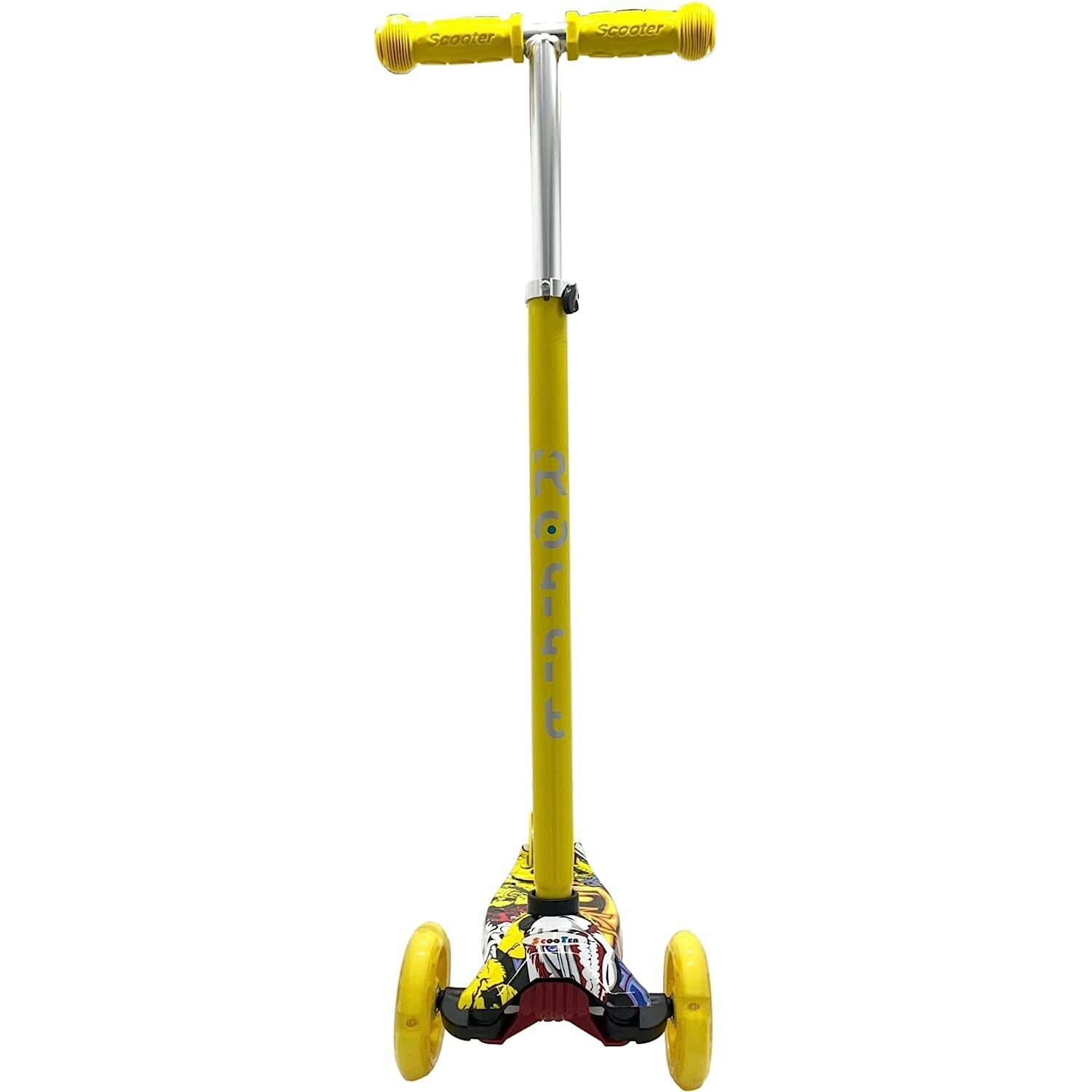 ROFFT - Kick Scooter Maxi, 3 Wheel, Lean-to-Steer, LED, Kids Ages 6-12 Graffiti Yellow