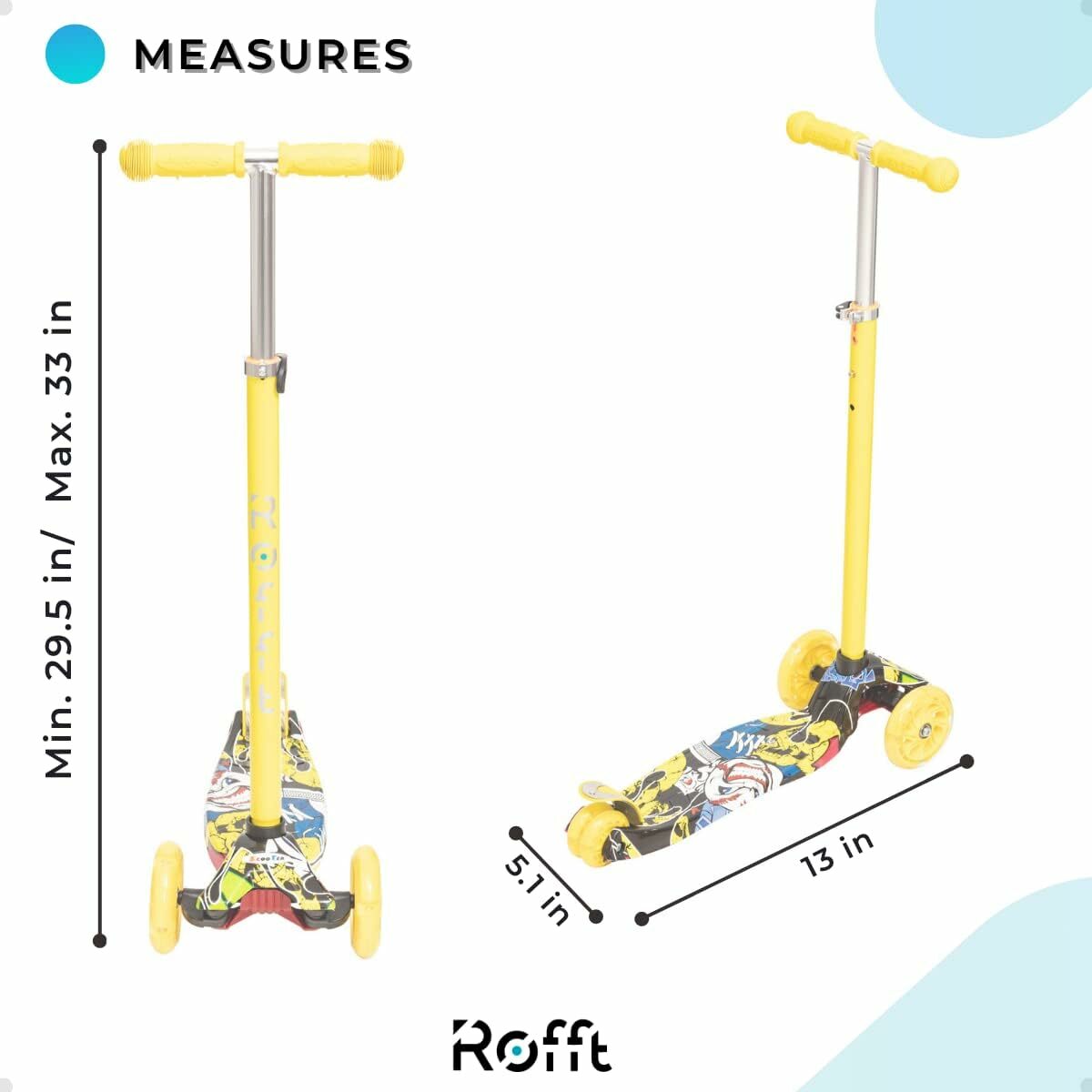 ROFFT - Kick Scooter Maxi, 3 Wheel, Lean-to-Steer, LED, Kids Ages 6-12 Graffiti Yellow