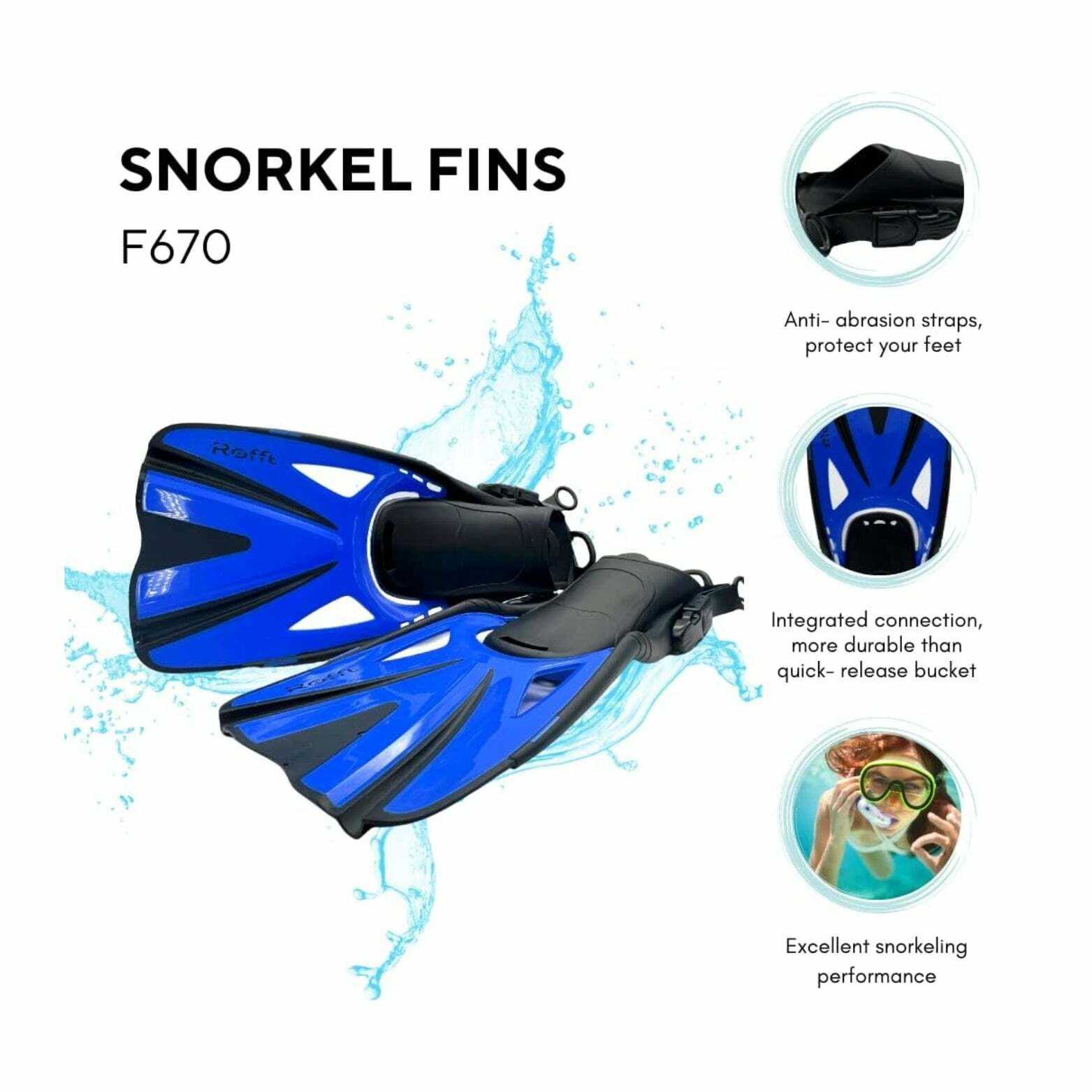 ROFFT Adjustable Long Floating Fins - Perfect for Snorkeling, Swimming, Diving, Adult Unisex, Blue