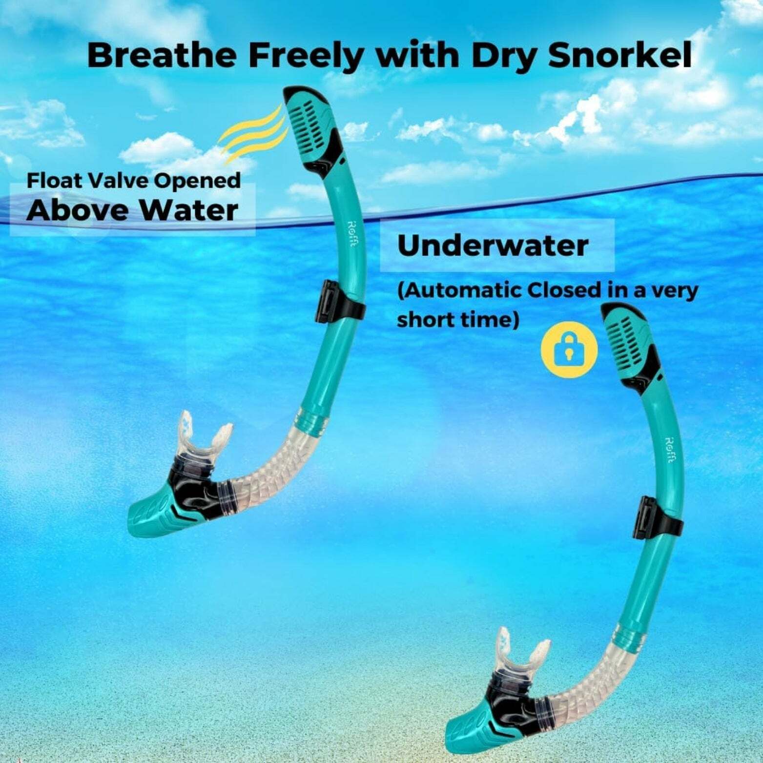 ROFFT Adult Snorkeling Set with Anti-Fog Tempered Glass Mask and Easy-Carry Bag - Aqua