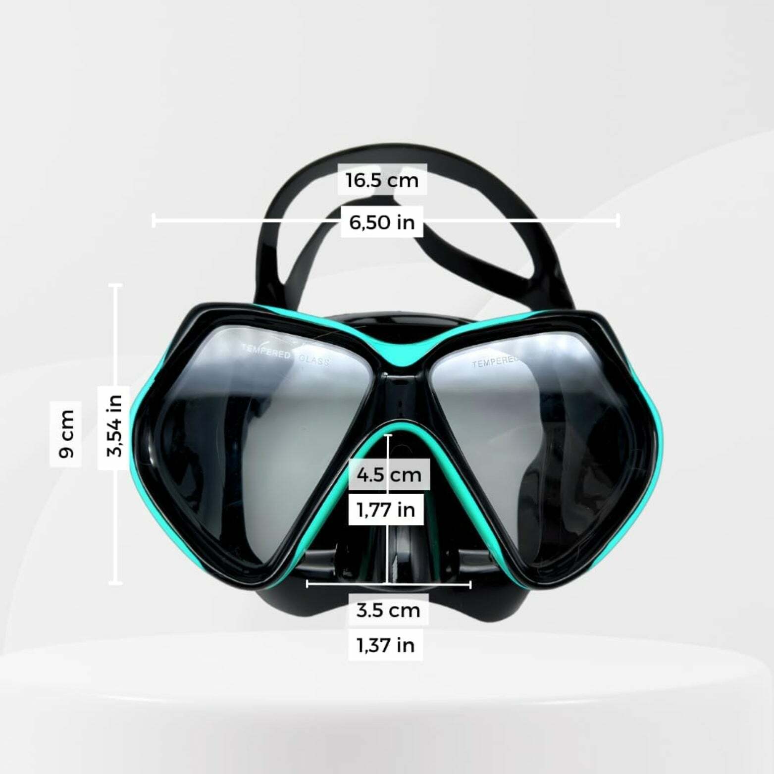 ROFFT Adult Snorkeling Set with Anti-Fog Tempered Glass Mask and Easy-Carry Bag - Aqua