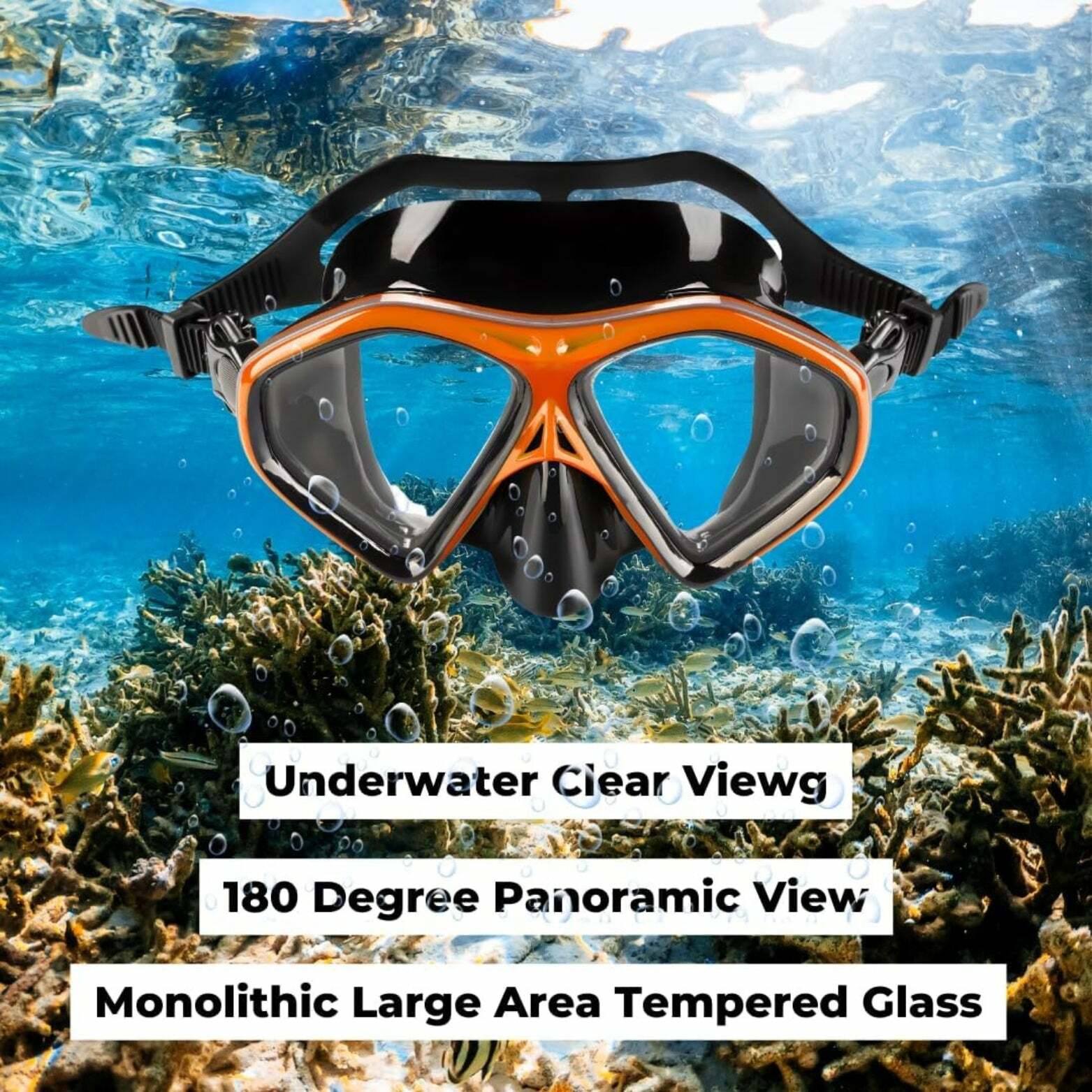 ROFFT Adult Snorkeling Set with Anti-Fog Tempered Glass Mask and Easy-Carry Bag - Aqua