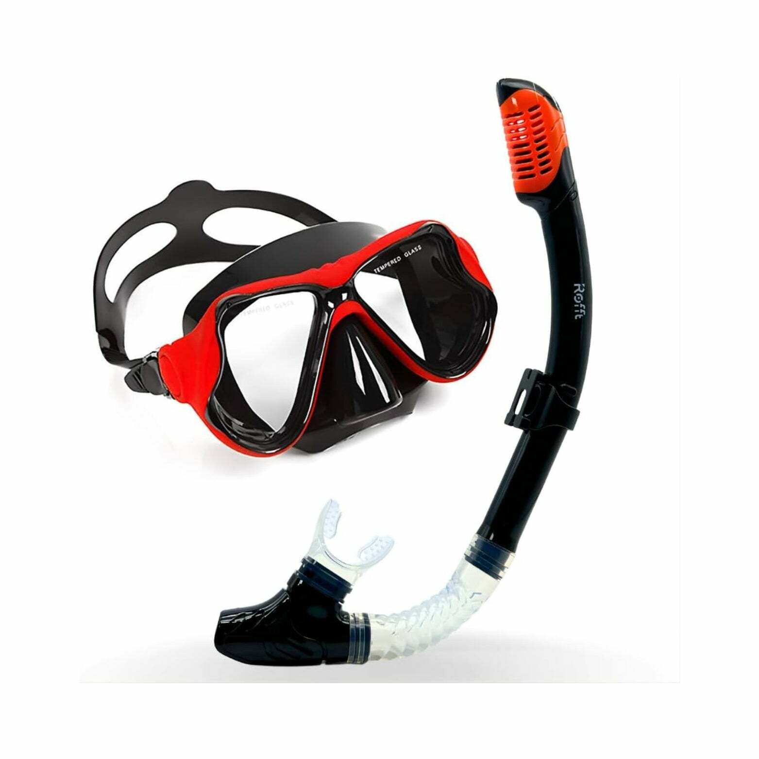 ROFFT Adult Snorkeling Set with Anti-Fog Tempered Glass Mask and Easy-Carry Bag - Black