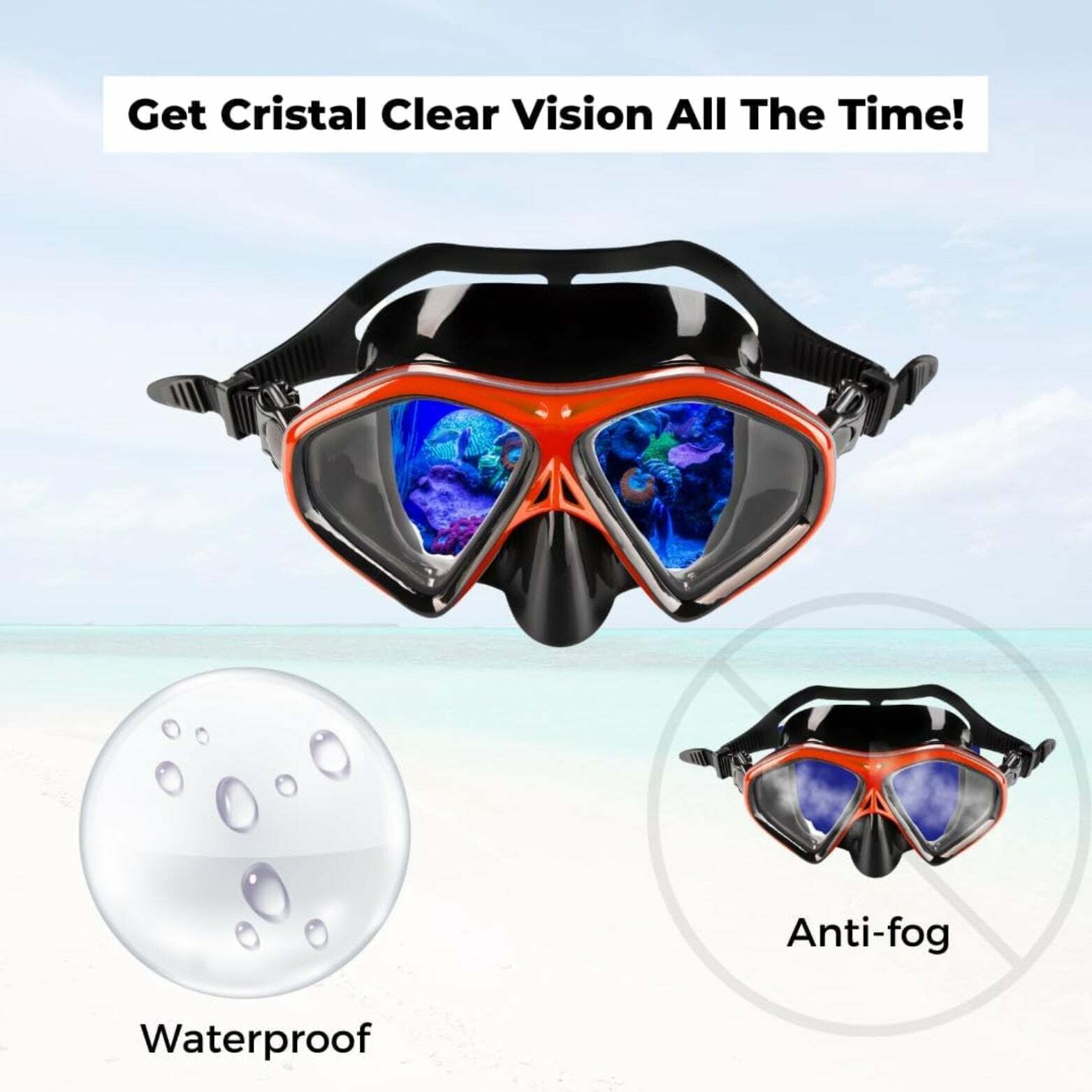 ROFFT Adult Snorkeling Set with Anti-Fog Tempered Glass Mask and Easy-Carry Bag - Black