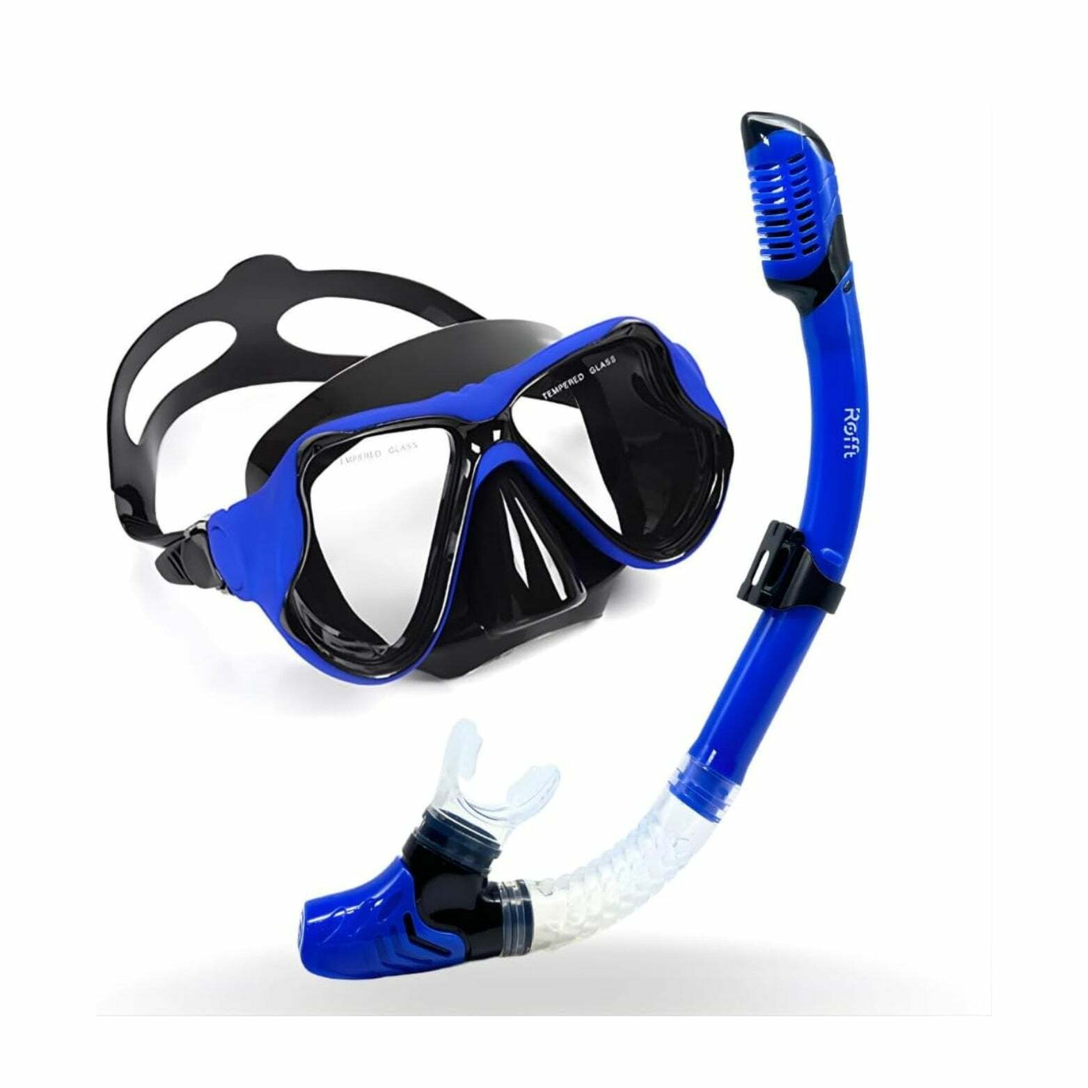 ROFFT Adult Snorkeling Set with Anti-Fog Tempered Glass Mask and Easy-Carry Bag - Blue