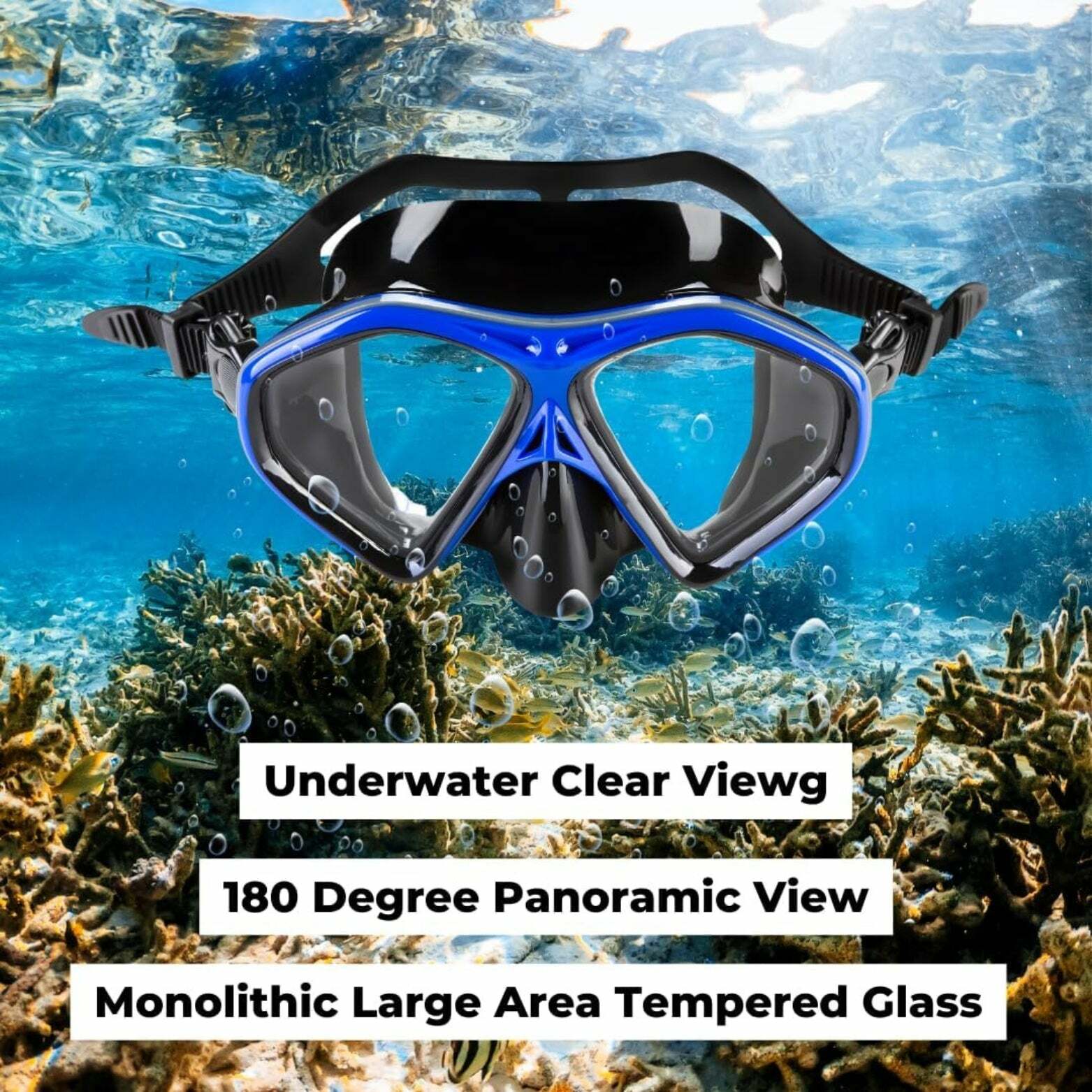 ROFFT Adult Snorkeling Set with Anti-Fog Tempered Glass Mask and Easy-Carry Bag - Blue