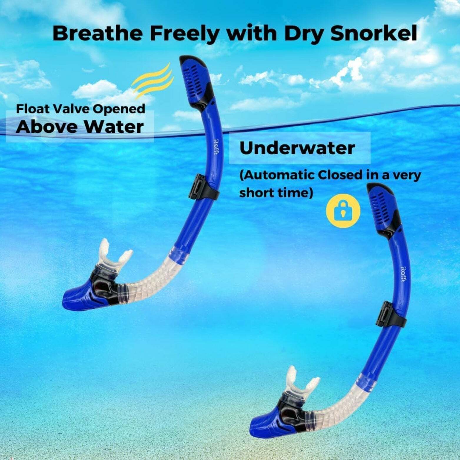 ROFFT Adult Snorkeling Set with Anti-Fog Tempered Glass Mask and Easy-Carry Bag - Blue