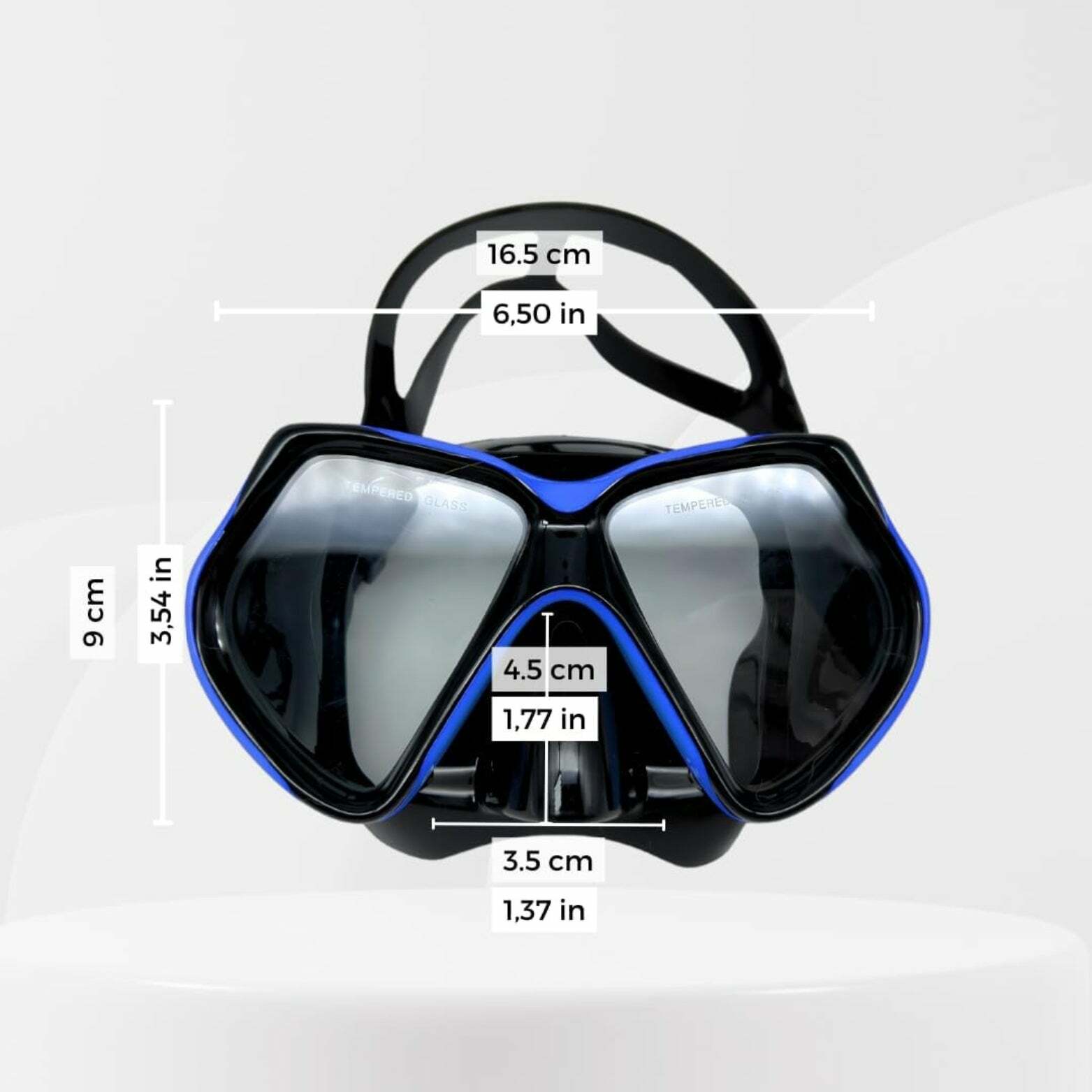 ROFFT Adult Snorkeling Set with Anti-Fog Tempered Glass Mask and Easy-Carry Bag - Blue