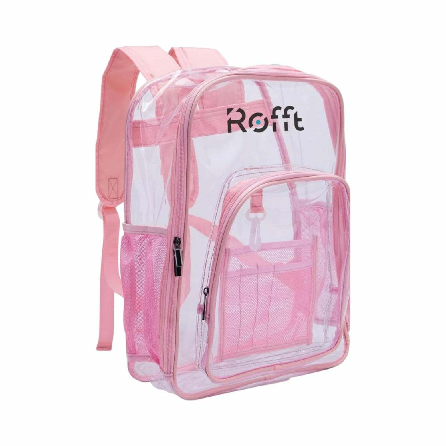 ROFFT Large Clear Backpack - Durable PVC with Reinforced Straps and Multiple Pockets, Pink