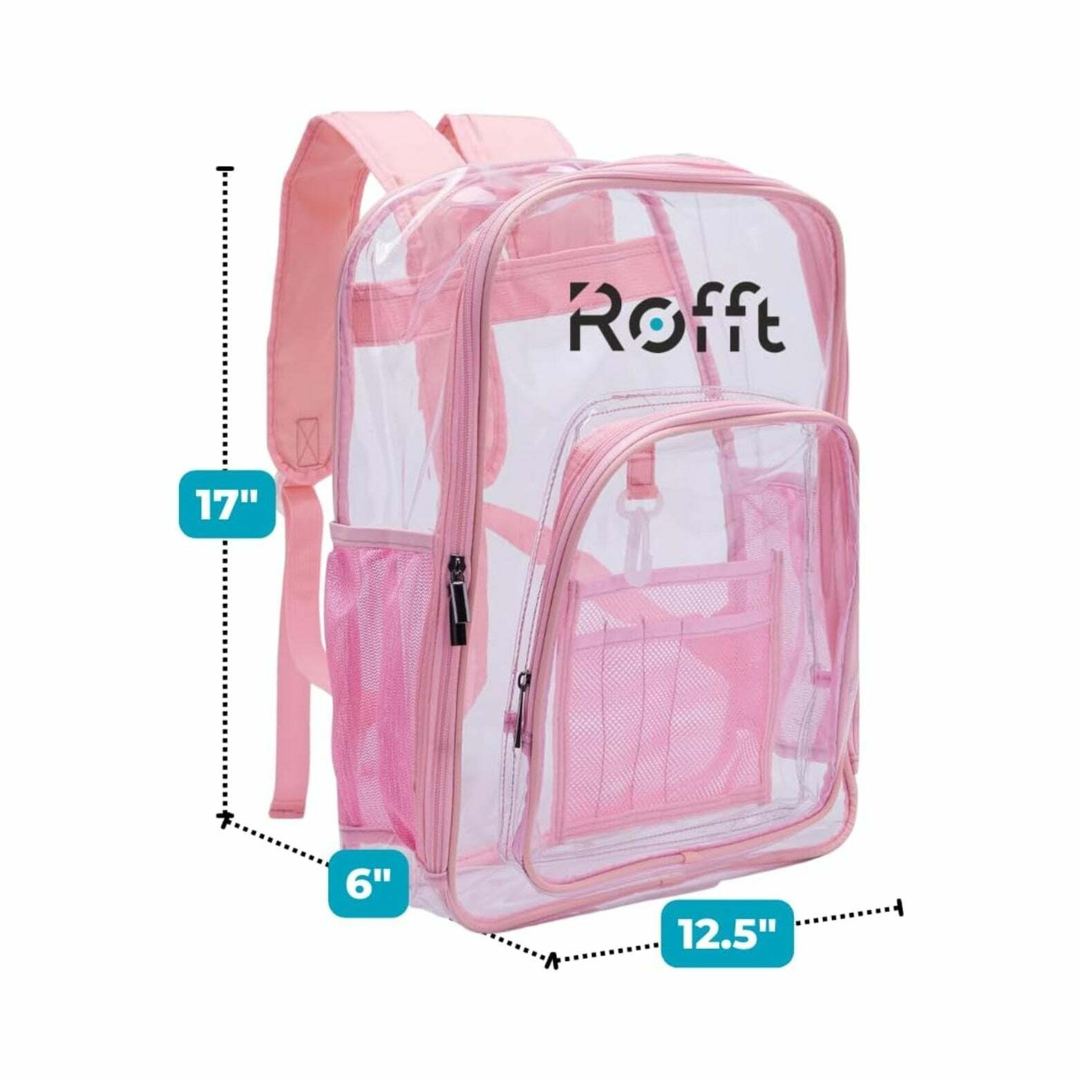 ROFFT Large Clear Backpack - Durable PVC with Reinforced Straps and Multiple Pockets, Pink