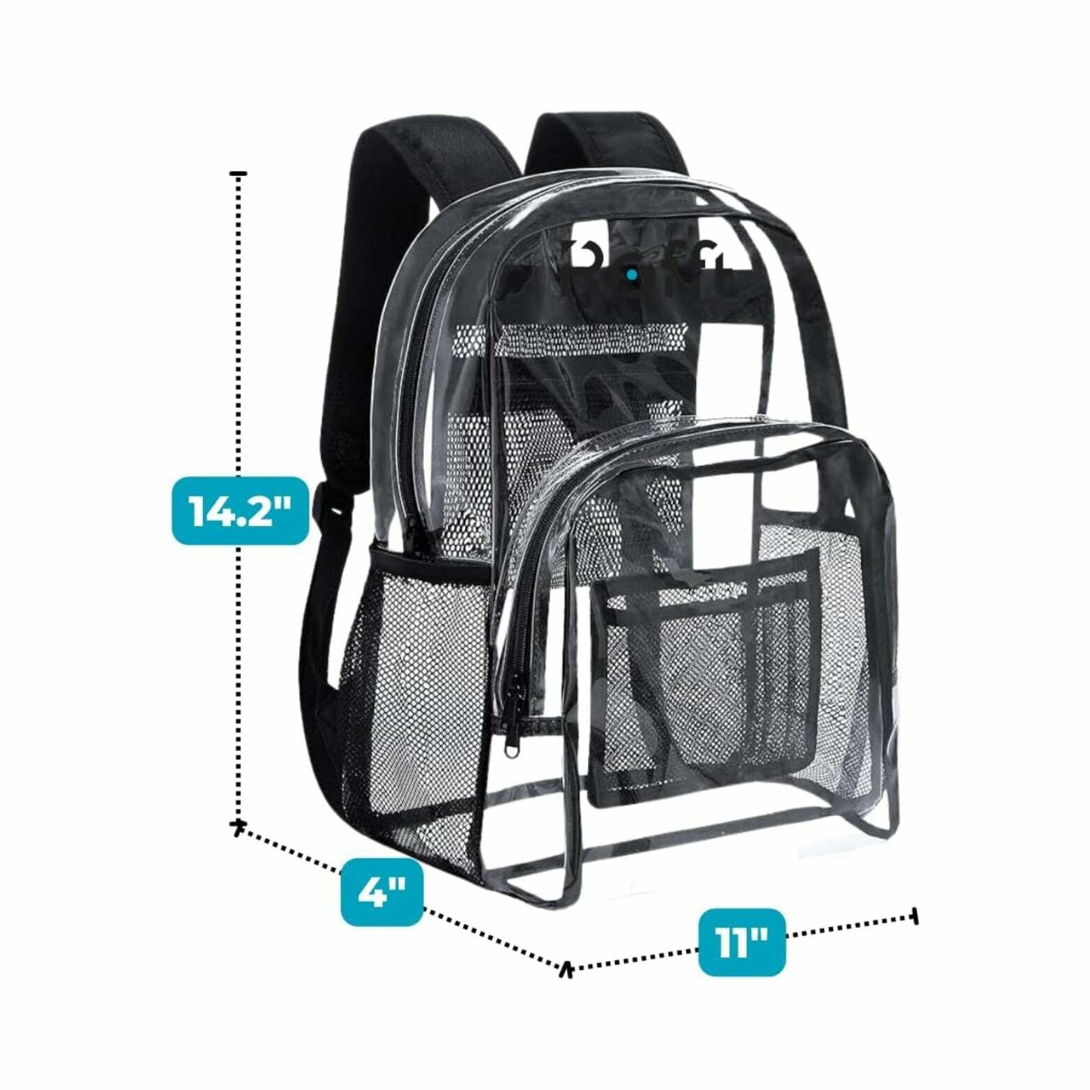 ROFFT Medium Clear Backpack - Durable PVC with Reinforced Straps and Multiple Pockets, Black