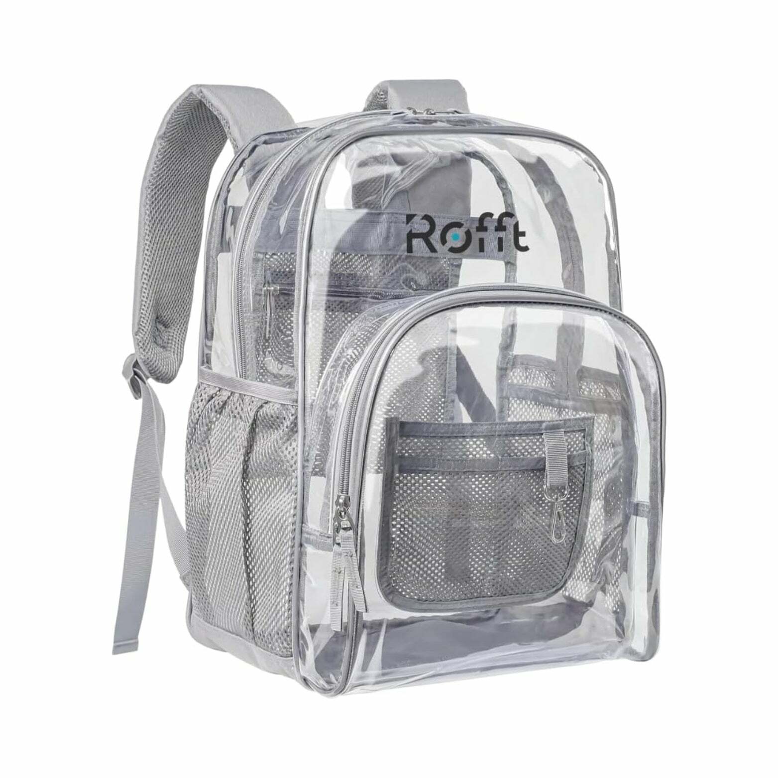 ROFFT Medium Clear Backpack - Durable PVC with Reinforced Straps and Multiple Pockets, Gray