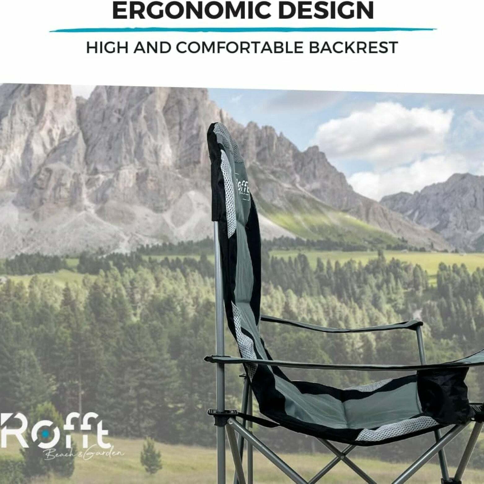 ROFFT Portable Camping Chair with Cooler - Collapsible, Comfort Padded, Cup Holder, Carry Bag Included, Grey