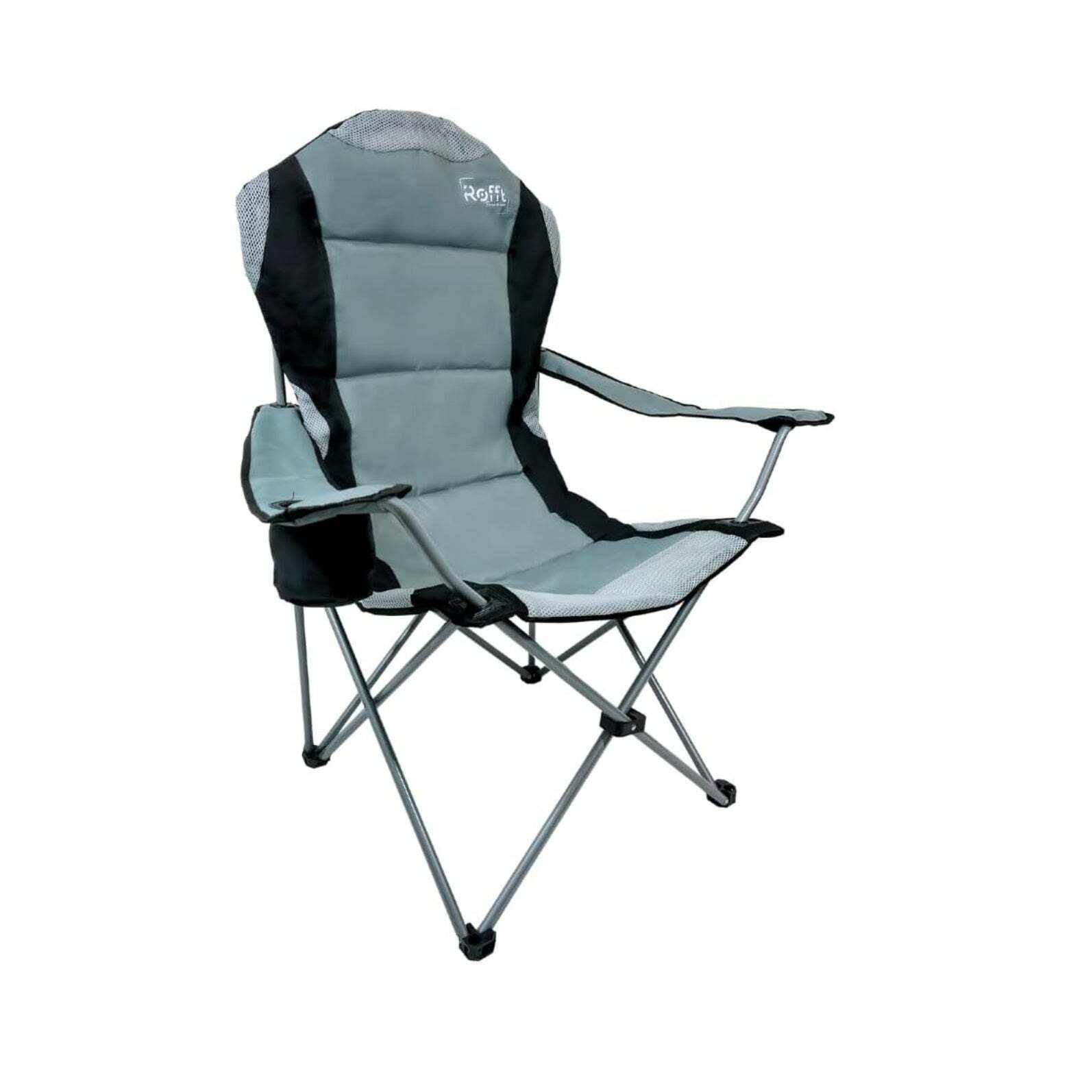 ROFFT Portable Camping Chair with Cooler - Collapsible, Comfort Padded, Cup Holder, Carry Bag Included, Grey