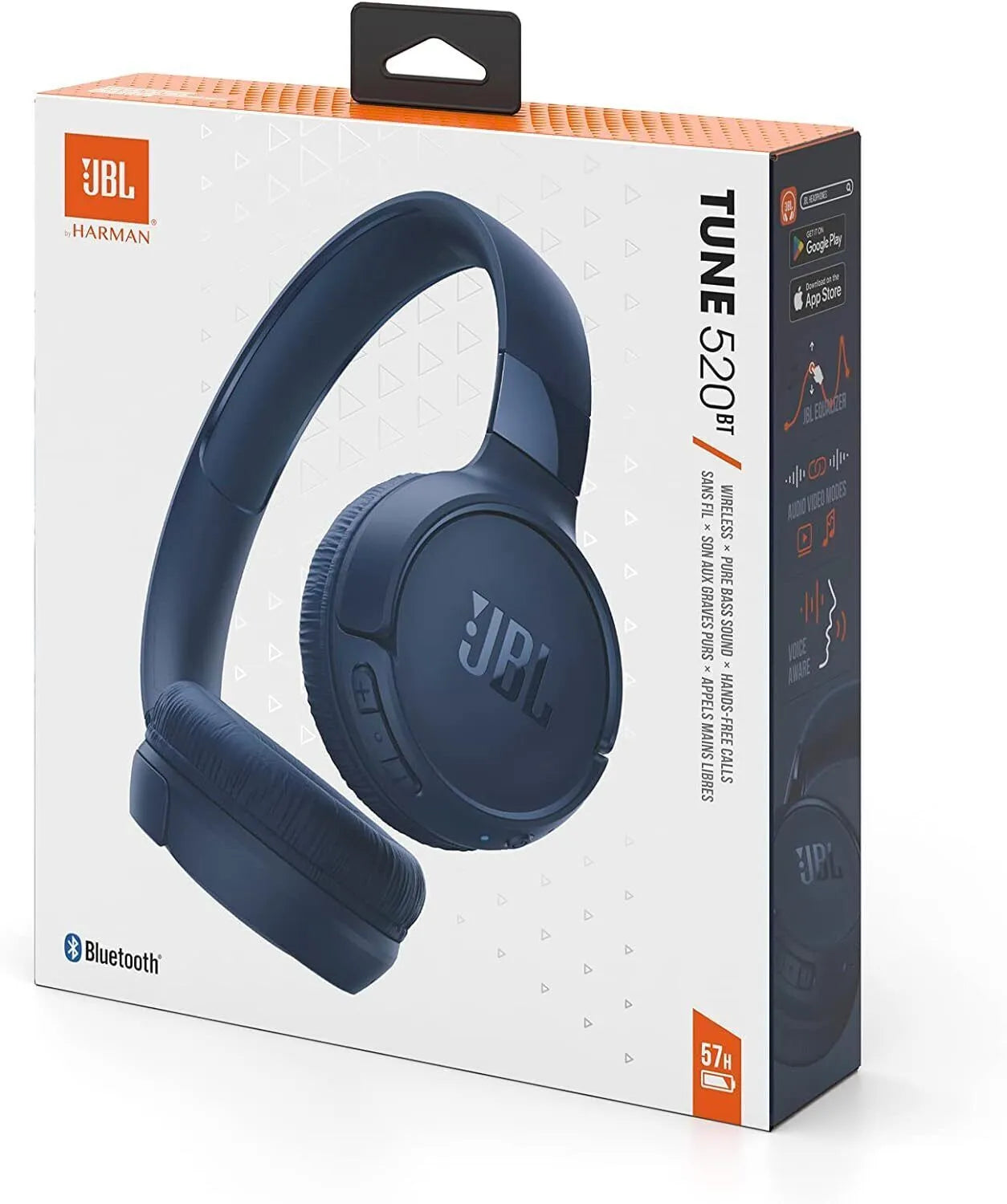 JBL Tune 520BT Wireless On-Ear Headphones - Bluetooth 5.3, Pure Bass Sound - Blue