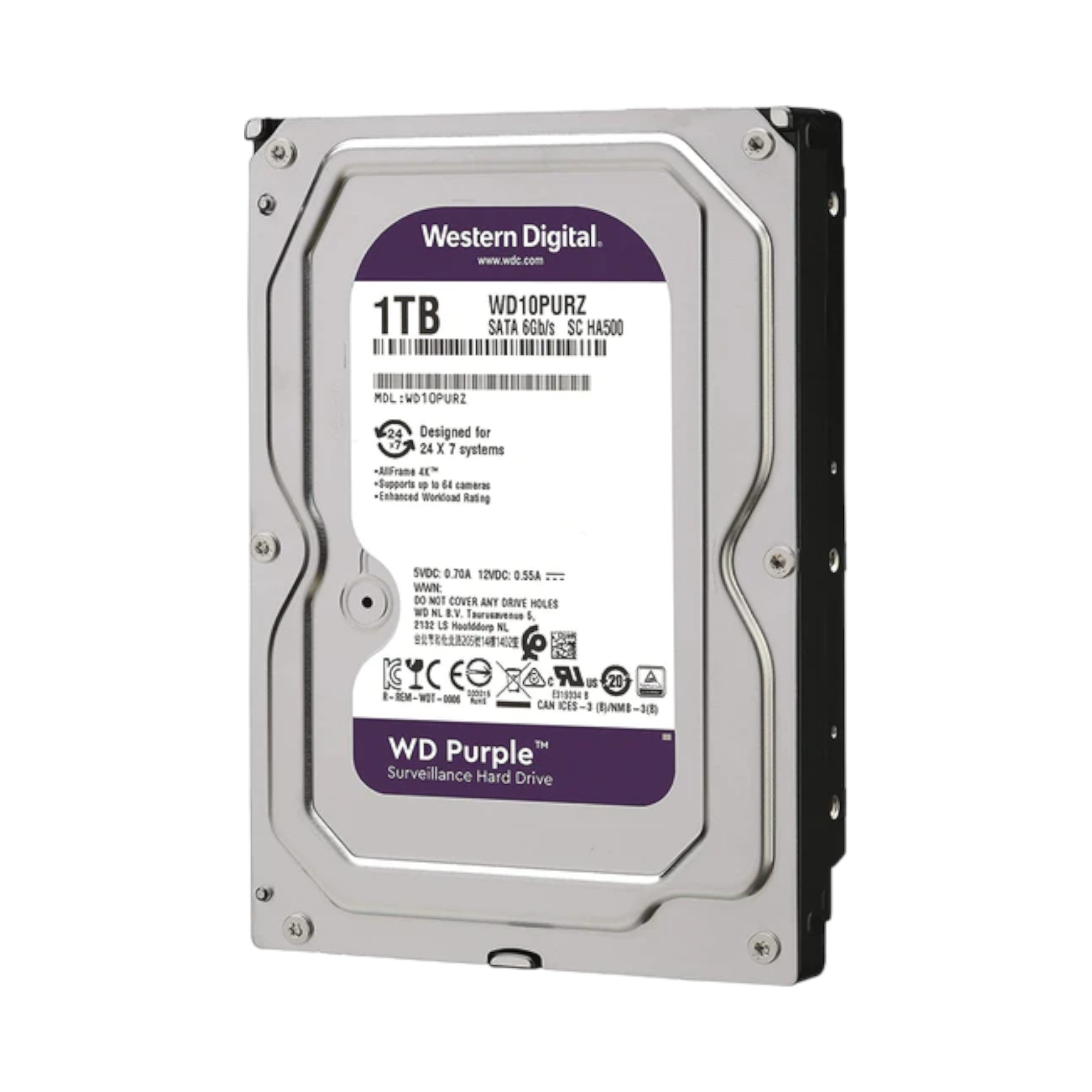 Western Digital Purple Surveillance 1TB Internal Hard Drive Disk 3.5 SATA 6Gb/s